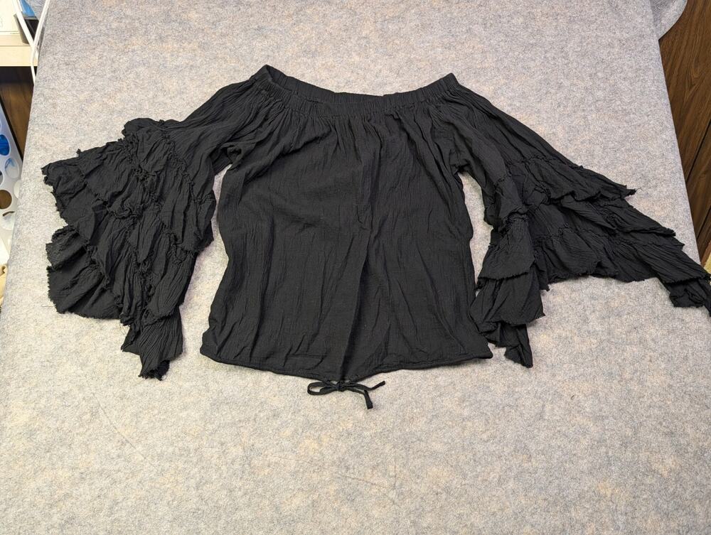 Jaded Gypsy Off/On Shoulder Black Ruffle Flowy Sleeve Top One Size Whimsy Goth